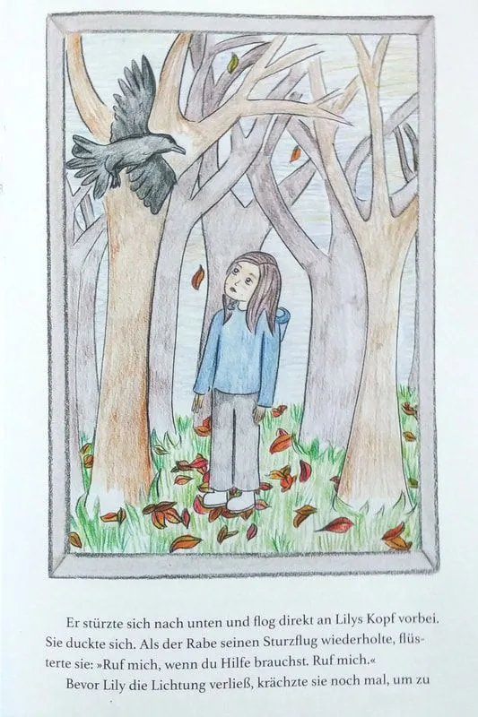 Öko Kinderbuch Lili Bowers - Buchausschnitt - Lily spricht mit dem Raben